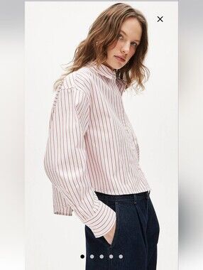 J.Crew Étienne cropped button-up shirt in striped cotton poplin Sz XS $98 White